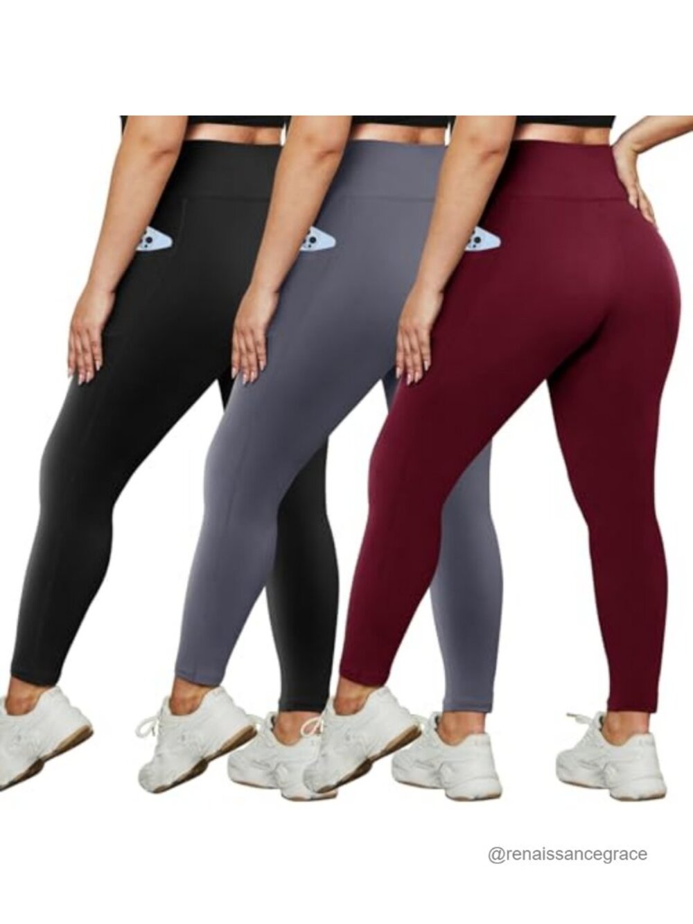 High-Waisted Stretchy Plus Size Leggings 3 Pack with Pockets